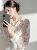 Year's Popular White Printed Shirt Women 2025 Spring New French Temperament Shirt High-End Long-Sleeved