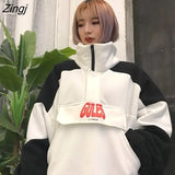 Women Couple Clothing Loose Harajuku All-match Korean Style Womens Soft Daily Sweatshirts Trendy Patchwork Lovely