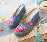 Zingj High Heel Hot Diamond Women's Cloth Shoes Summer Linen Embroidery Ethnic Wind Outside Wear Cool