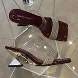 Summer New Toe Slippers Women Wearing Square Head Drill Word With Thick Heel Large-Size Cool Drag High