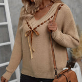 Autumn And Winter Women's Sweater V-Neck Bow Tie With A Hundred Sets Of Clothes On The