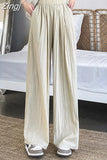 Summer Women Pants Wide Leg Trousers High Waist Ice Slik Pant Elastic Waist Loose Straight Baggy Pants Woman