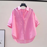 Shirt Women's Short Sleeves 2025 Summer New Korean Version Of The Collar Loose Thin Lazy Style Design Blouse