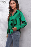 Fashion Button Up Satin Silk Shirt Youth Woman Blouses Cheap and Pretty Blouses Satin Luxury Shirt OL Female