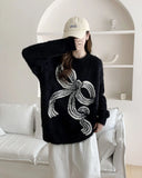 Zingj And Winter Imitation Mink Casual Loose Round Collar Sweater Jacket Women's Lazy Wind Printed Bow Soft Waxy Comfortable Sweater-Outfit