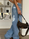 Worn Jeans Street Hot Girl Autumn New Low-Rise Loose Straight Pants Broad Legs