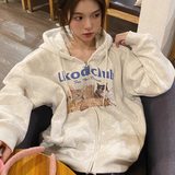 Cute Cats Print Oversized Zip Up HoodieOutfit