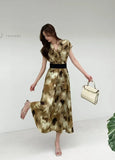 Light Luxury Retro Sleeveless V-Neck Print Dress Women's Summer Waists Thin Temperament Elegant Famous