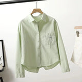 Shirt Women 2025 Spring And Autumn New Embroidery Letter Pocket Loose Casual Shirt Women Casual
