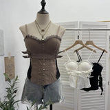 Shooting Millennium Spice Girls Heavy Industry Lace Stitching Print Beaded Sling Vest Strapped Short Sleeveless Top
