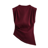 New Women's Fashion Asymmetric Folding Decoration Shoulderless Sleeveless Top