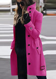 Autumn And Winter Large Size Hairs, Women's Coat Single Row Multi-Buckle And Button Collar