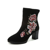Zingj Boots Ankle Boots Embroidered Cloth Shoes Spring High Heels Velvet Canvas Thick Heel Plus Size Short Leg
