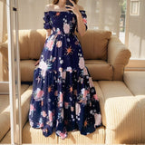 Autumn New Women's Design Feel A Word Of Fashion Broken Flower Shoulder Dress Women