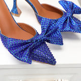 and American large bow shallow mouth diamond rhinestone wine glass with high heel women's