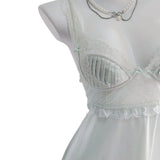 O High-End Sexy Ice Silk Pyjamas Women Autumn New French Style With Chest Pads With Pyjamas