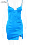 Dress Sexy Satin Blue Prom Evening Party Dresses Bodycon Mini Rhinestones Crystal Strap Cocktail Dresses For Women