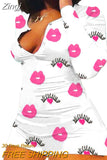 Women V-neck Bodycon Sleepwear Jumpsuit Bodysuit Shorts Romper Bodysuit Leotard Long Sleeve Lips Print Button