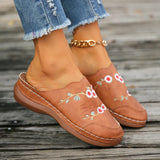 Embroidered Buns Slippers Women's Large-Size Round Head Baotou Slope And Wear Half-Dragging Women's