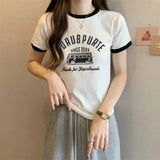 Zingj Summer New Sweet Hottie Girl Bump Color Round Collar Short Style On The Clothes Design Sense Shows Thin Students Short-Sleeved T-Shirt