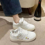 Thick-Soled Shoes Women 2025 Autumn New Round Head Breathable Student Bread Shoes Set Sports Leisure Small White