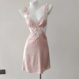 Pajamas Woman 2025 New French Embroidery Pure Lust High-End Feel With Chest Cushion Ice Ribbon Aja Mons裙