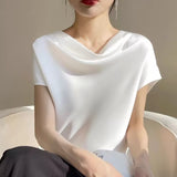 Short-sleeve Blouse Satin Top Summer Fashion Shirts Female Clothing White Tops Loose Shirt Woman Elegant 2023 New