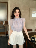 Xixi 2025 Summer New Korean Version Of The Temperament Flowers Chiffon Short-Sleeved Shirt Women Top Women