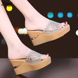 New Summer Sandals Women Wedge Heels Platform Fashion Open Toe Sequin High Heels Beach Shoes Slippers Sandals
