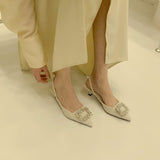 Women's Shoes Green Wild Fairy Side With Water Drill Tips Spring Single Shoes Women 2025 New Korean Version Of Fine Sandals