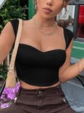 Black Short Sleeve Ribbed Crop Top-Outfit