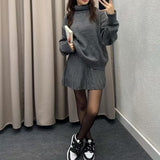 Women's Clothing 2025 Autumn/Winter New High-Necked Long-Sleeved Fashion Casual Rolled Short Dress