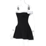 Black Flare White Off-shoulder Mini Dress-Outfit