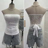 Diamond Splicing Lace-Back Strapped Braided Braided Braided Brae Folded Bra Sleeveless Top