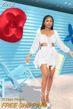 Women's Solid Color Casual Two Piece Set Sexy Deep V-Neck Long Sleeve Bandage Crop Top + Bodycon Shorts Party