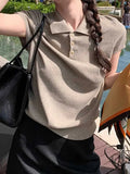 Money Style Collar Short Sleeve Knitted Shirt Women's Summer Simple Polo Shirt T-Shirt Loose Thin Half-Sleeved