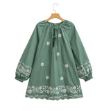 Women's New Flower Embroidery Casual Sleeve Dress