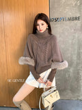 Xixi Autumn 2025 New White Standard Korean High-Necked Bat Sleeves Thin Cloak Knitted Sweater Women