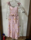 Zingj New Fashion Floral Print French Retro Waist Sling Dress-Outfit