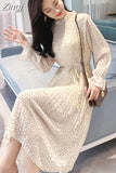 Chiffon Dress Long Sleeve Dress Women Dresses Autumn and Winter 2023 Floral Dress Loose Pleated Party Dresses 7151