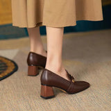 Retro Shoes Female British Style Retro Commut Brown Thick Heel High Heels Mary Jane Single