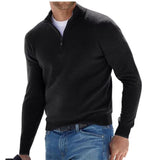 New Autumn Long Sleeve V-Neck Wool Woolen Zip-Up Men's Casual Polo
