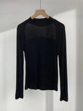 Zingj Show Thin Temperament Mesh Hollow Out Black Bottom Shirt Women's New Slim Half High Collar With Long-Sleeved