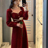 Button Dresses for Women Fairy Midi Party Dress Evening Office Lady Design One Piece Dress Elegant Korean Spring