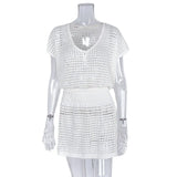 Suit New Loose Solid Color Waist Hollow Knitted Swimsuit Bikini Shirt