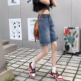 Zingj Hong Kong Style Wide-Leg Denim Shorts Women's Summer 2023 New Loose Straight Leg Five Split Pants High Waist Show Thin