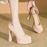 Girl Waterproof Table With High Heels Women 2025 Spring New Shallow Thick Heel Mary Jane Single