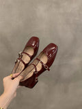 Red Mary Jane Shoes For Women's Shoes 2025 New Summer French Evening Black Spring And Autumn Single Shoes 211-1-Outfit