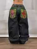 Y2K Gothic Jeans Male High Street Personality Pattern Loose Straight Tube