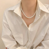 Galaxy Silver Pearl Necklace-Outfit